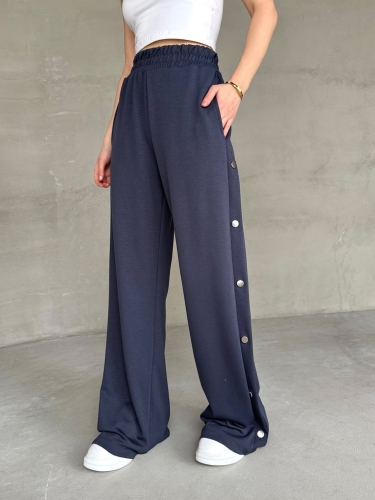 Cappmoda - 7003 OYS Lacivert Çıtçıtlı Oysh Kumaş Bel Lastikli Palazzo Eşofman (1)