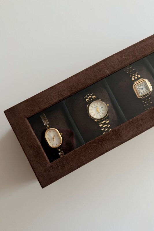 Acı Kahve Süet Beş Bölmeli Premium Saat Kutusu - 9