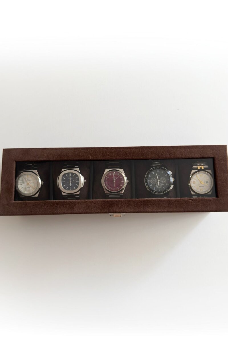 Acı Kahve Süet Beş Bölmeli Premium Saat Kutusu - 10