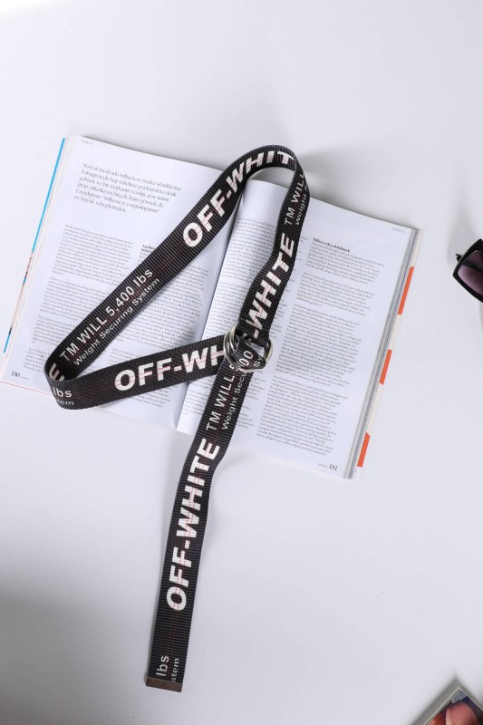AKS-17068 Siyah Off-White Yazılı Kemer