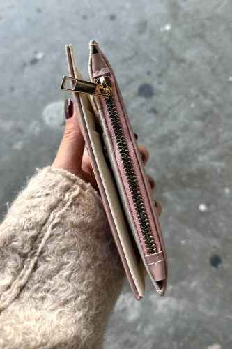 AKS-17092 Pudra Suni Deri Gold Aksesuar Detaylı Çıtçıtlı Cüzdan - 2