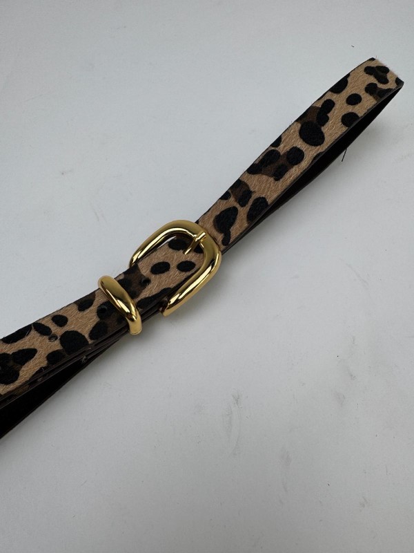 AKS-17095 Leopar Desenli Köprü Gold Tokalı Süet Kemer