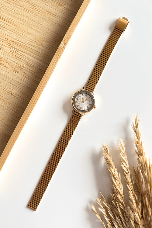 Alen Beyaz Kadran Gold Çelik Kordon Kadın Kol Saati