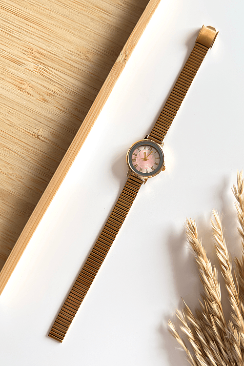 Alen Pudra Kadran Gold Çelik Kordon Kadın Kol Saati