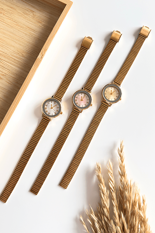 Alen Pudra Kadran Gold Çelik Kordon Kadın Kol Saati (1)