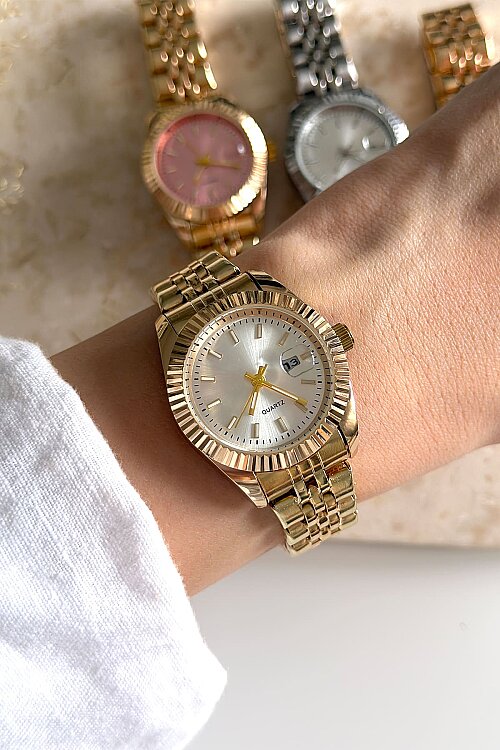 Alira Beyaz Kadran Gold Çelik Kordon Kadın Kol Saati - 3