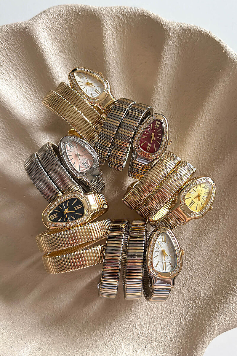 Alix Ekru Taşlı Kadran Gold-Silver Sarmal Kelepçe Kadın Kol Saati - 2