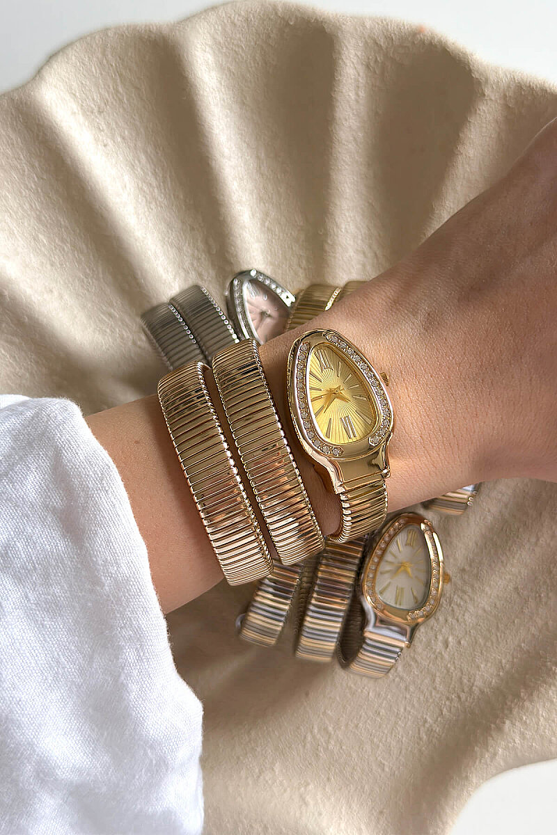 Alix Gold Kadran Taşlı Sarmal Kelepçe Kadın Kol Saati - 1