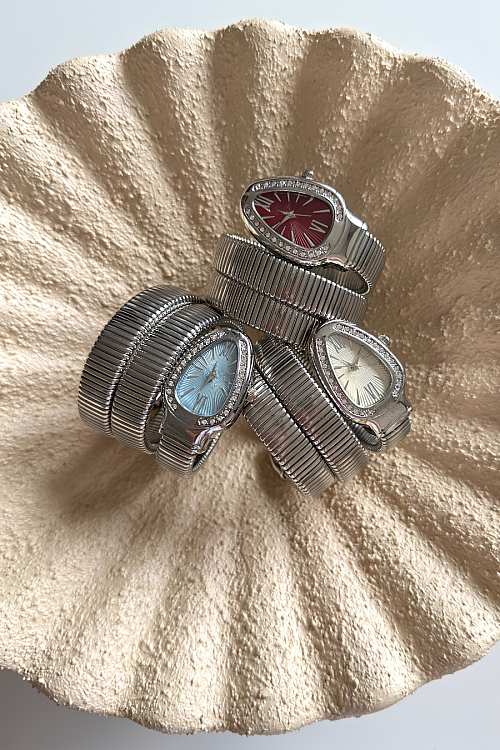 Alix Beyaz Kadran Silver Taşlı Sarmal Kelepçe Kadın Kol Saati - 2