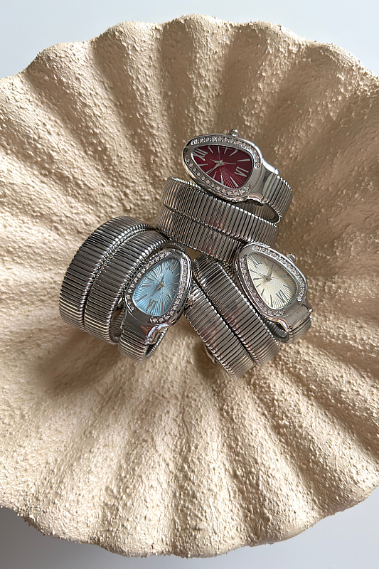 Alix Beyaz Kadran Silver Taşlı Sarmal Kelepçe Kadın Kol Saati - 2