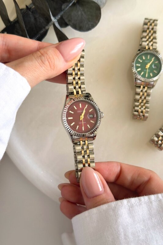 Apex Bordo Kadran Gold-Silver Kadın Kol Saati - 3