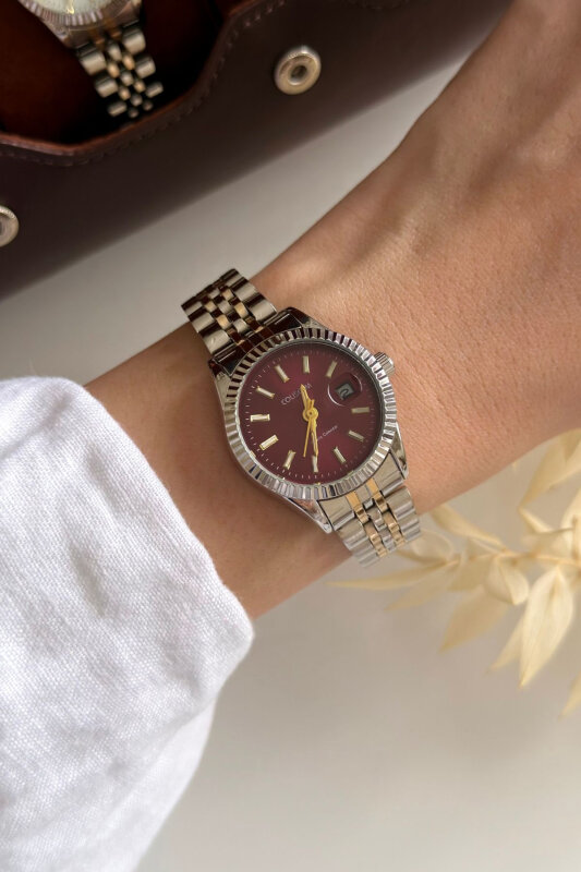 Apex Bordo Kadran Gold-Silver Kadın Kol Saati