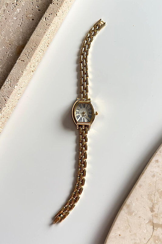 April Beyaz Kadran Gold Çelik Kordon Kadın Kol Saati - 1