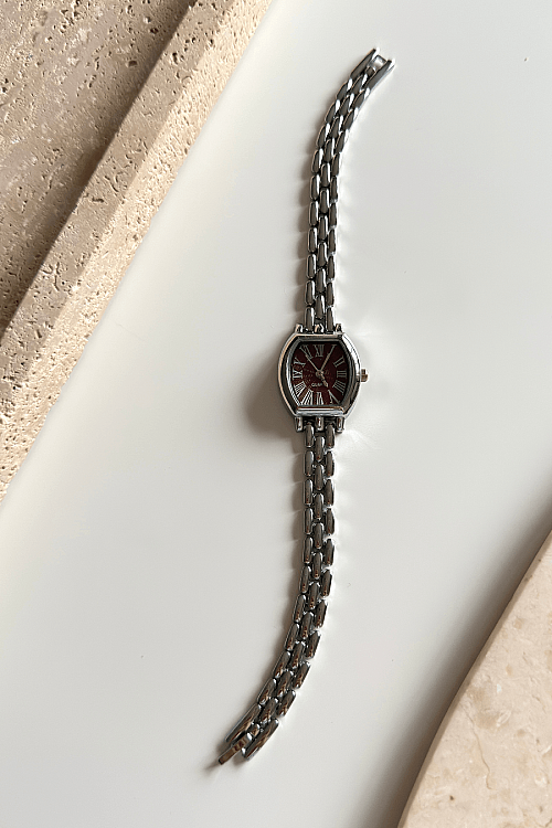 April Bordo Kadran Silver Çelik Kordon Kadın Kol Saati 