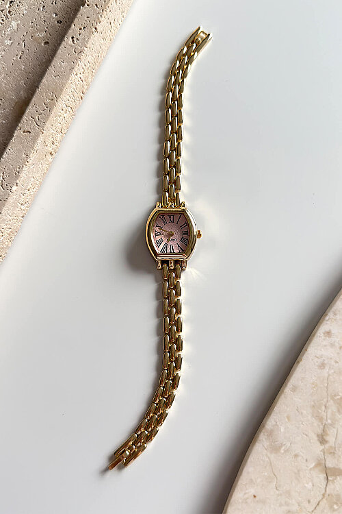 April Pembe Kadran Gold Çelik Kordon Kadın Kol Saati - 1