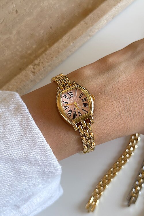 April Pembe Kadran Gold Çelik Kordon Kadın Kol Saati (1)