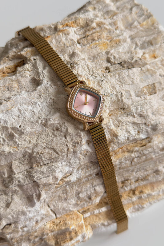 Arlina Pudra Kadran Gold Çelik Kordon Kadın Kol Saati - 1
