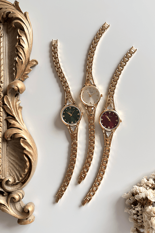 Arzen Gold Kadran Gold Çelik Kordon Kadın Kol Saati (1)