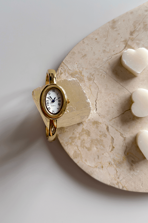 Asia Beyaz Kadran Gold Metal Kelepçe Kadın Kol Saati 