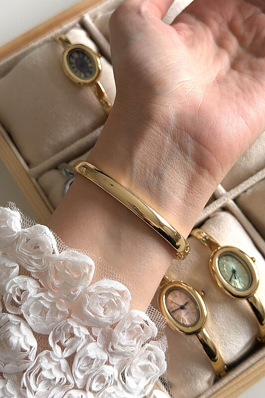 Asia Pudra Kadran Gold Metal Kelepçe Kadın Kol Saati - 3