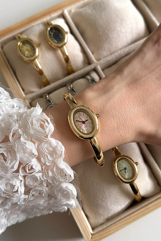 Asia Pudra Kadran Gold Metal Kelepçe Kadın Kol Saati - 1