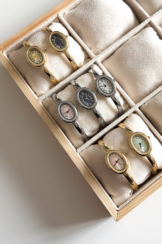 Asia Lacivert Kadran Gold Metal Kelepçe Kadın Kol Saati - 2