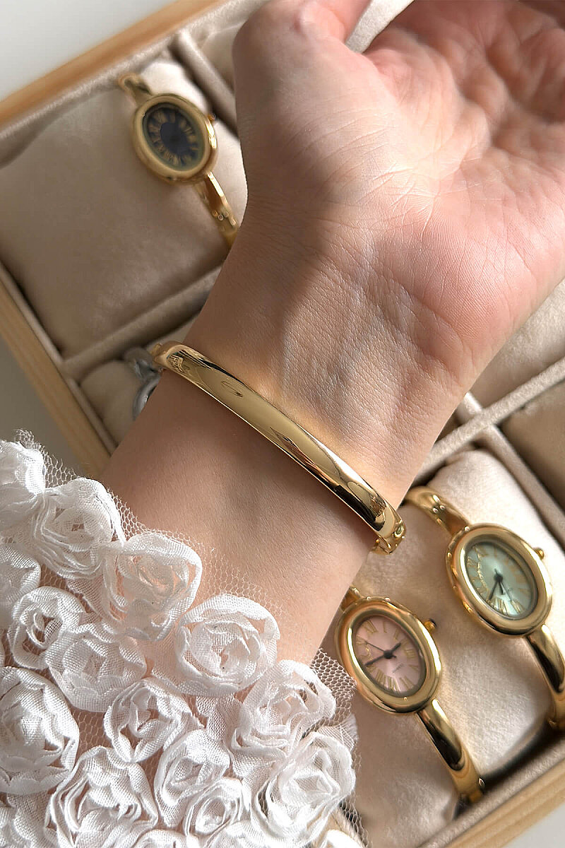 Asia Yeşil Kadran Gold Metal Kelepçe Kadın Kol Saati - 3