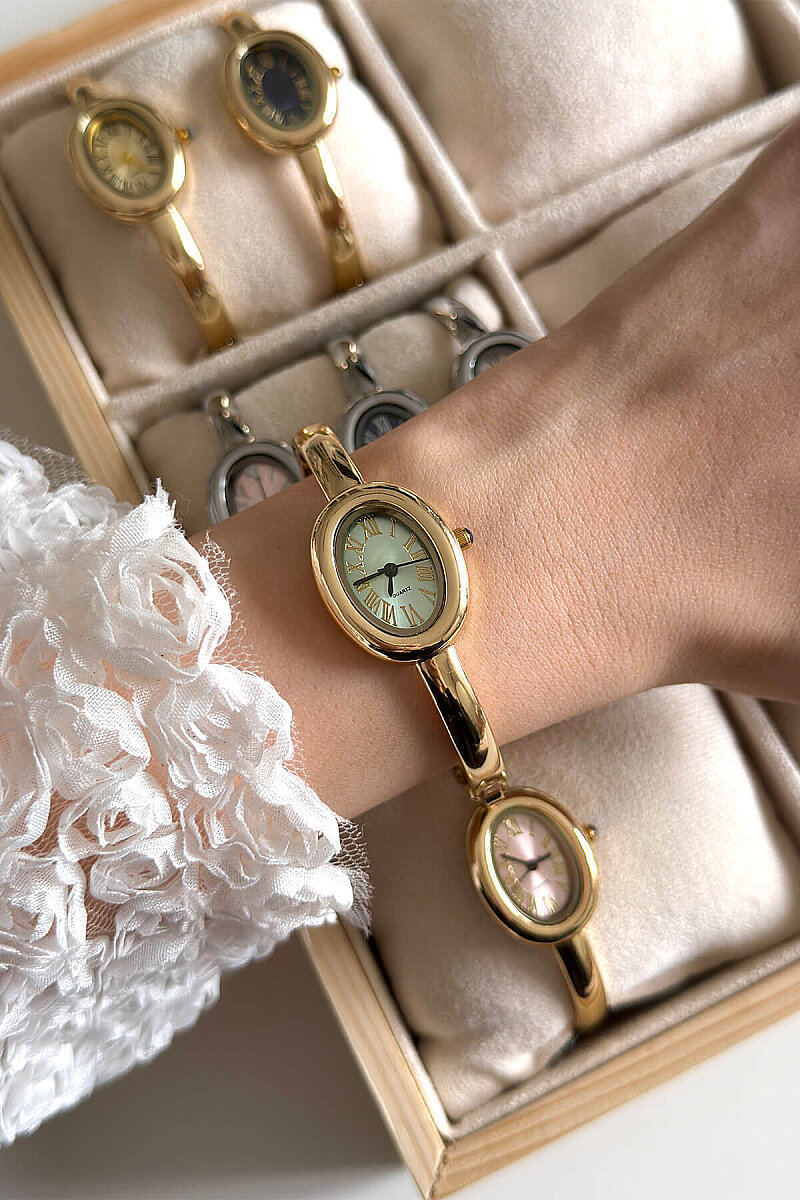 Asia Yeşil Kadran Gold Metal Kelepçe Kadın Kol Saati - 1