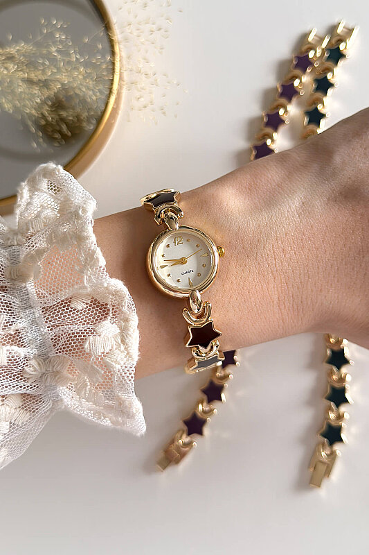 Astra Bordo Yıldız Çelik Gold Kordon Kadın Kol Saati 