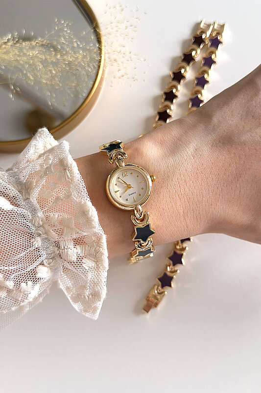 Astra Yeşil Yıldız Çelik Gold Kordon Kadın Kol Saati - 1