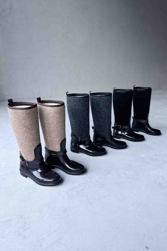 Cappmoda - AYK-1009 Acı Kahve Kaşe Detay Kemerli Kaymaz Taban Yağmur Çizmesi (1)