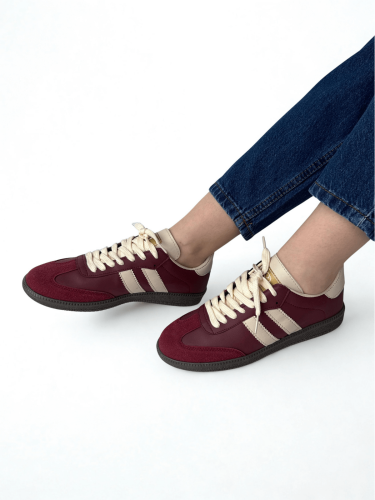 AYK-1014 Bordo SMB Şeritli Sneaker 