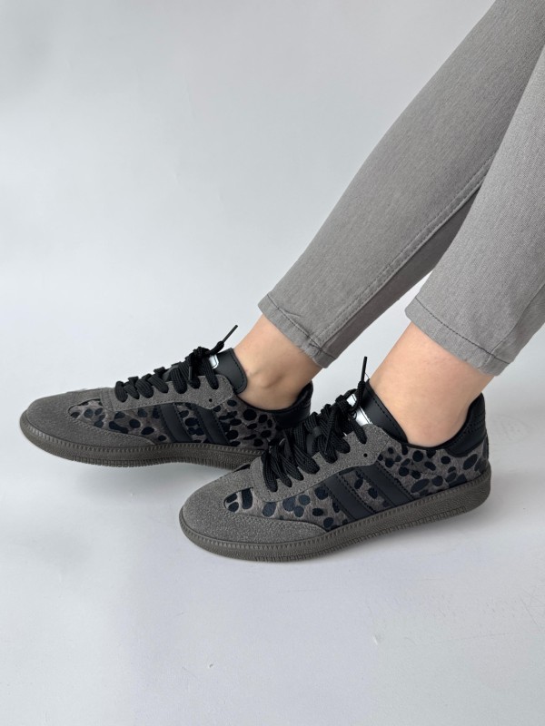 AYK-1014 Füme Leopar SMB Şeritli Sneaker