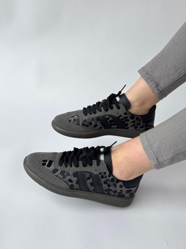 AYK-1014 Füme Leopar SMB Şeritli Sneaker