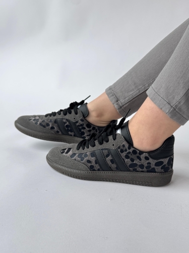 AYK-1014 Füme Leopar SMB Şeritli Sneaker - Thumbnail