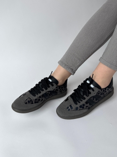 AYK-1014 Füme Leopar SMB Şeritli Sneaker - Thumbnail