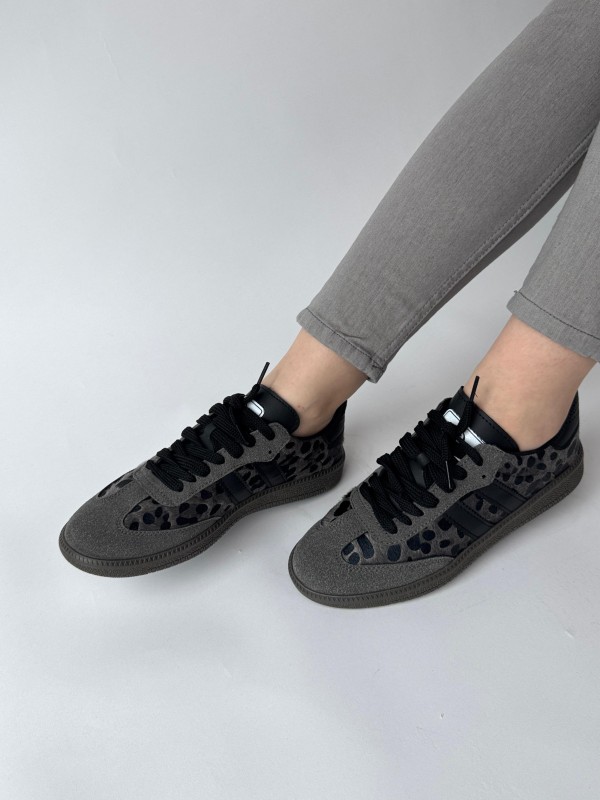 AYK-1014 Füme Leopar SMB Şeritli Sneaker