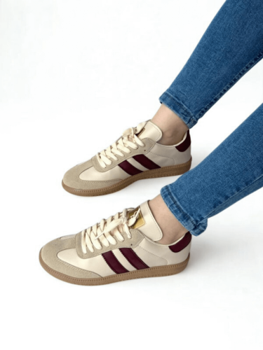 AYK-1014 Krem Bordo SMB Şeritli Sneaker - Cappmoda