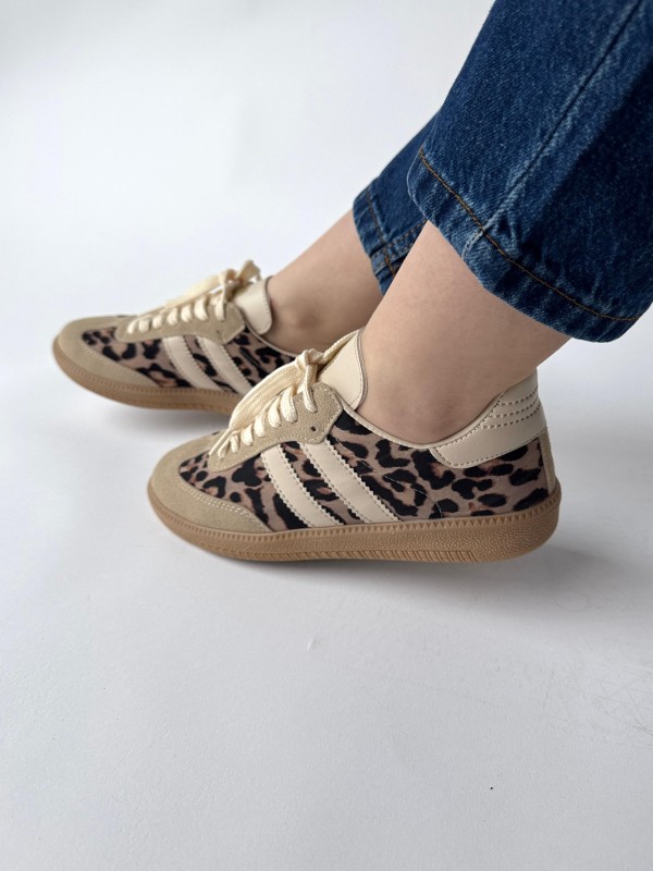 AYK-1014 Taş Rengi Leopar SMB Şeritli Sneaker