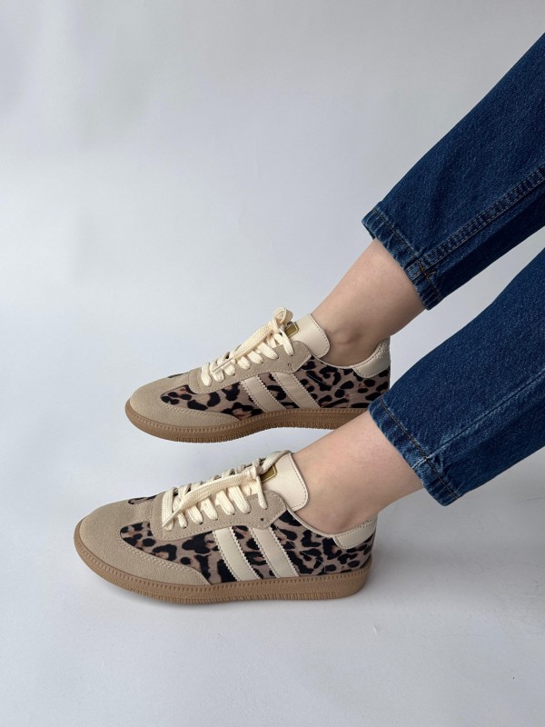 AYK-1014 Taş Rengi Leopar SMB Şeritli Sneaker