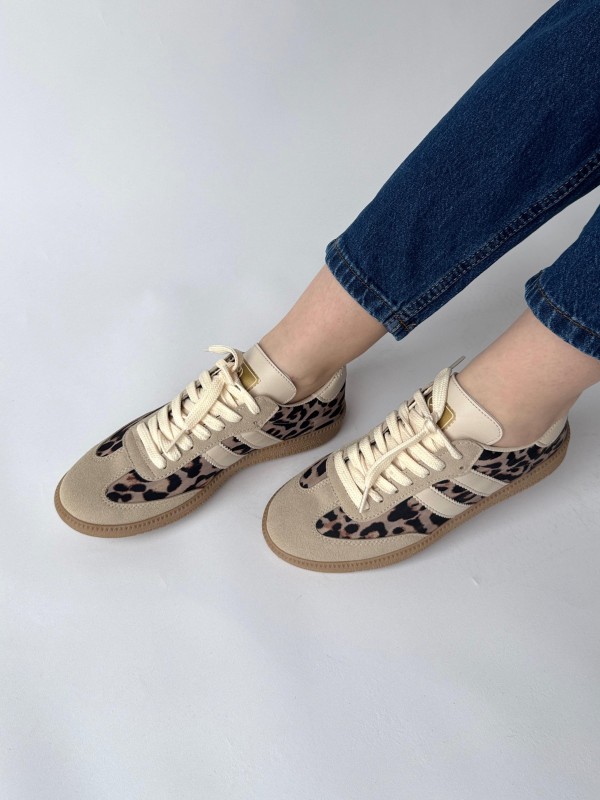 AYK-1014 Taş Rengi Leopar SMB Şeritli Sneaker