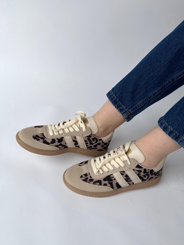 AYK-1014 Taş Rengi Leopar SMB Şeritli Sneaker