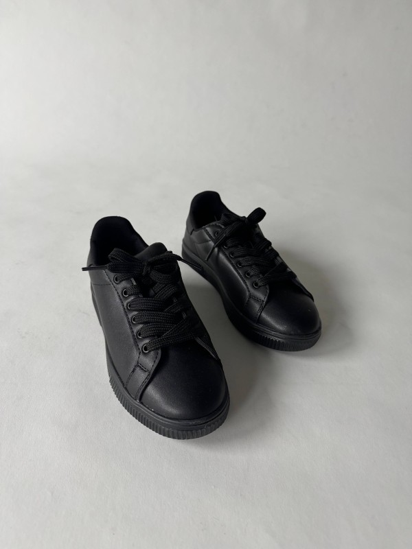 AYK-1015 Siyah Suni Deri Düz Sneaker