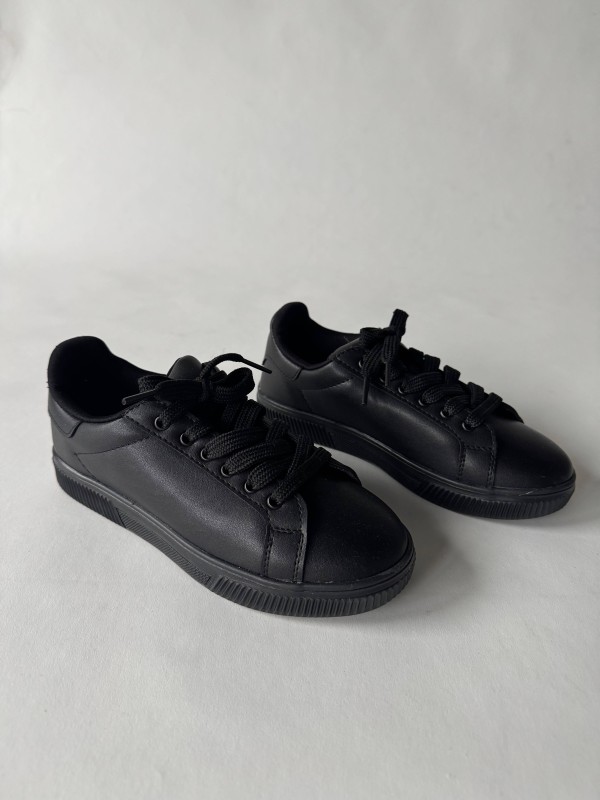 AYK-1015 Siyah Suni Deri Düz Sneaker
