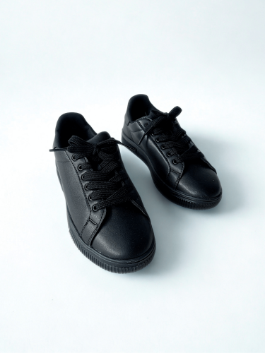 AYK-1015 Siyah Suni Deri Düz Sneaker 