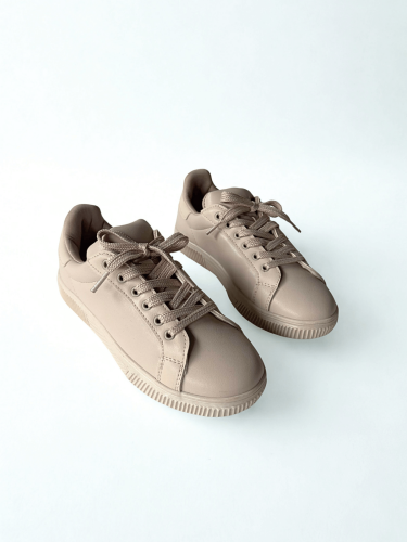AYK-1015 Vizon Suni Deri Düz Sneaker - Cappmoda