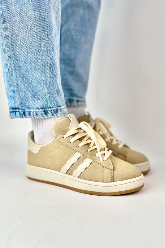 AYK-1019 Bej Rengi Süet Şeritli Muadil Sneaker