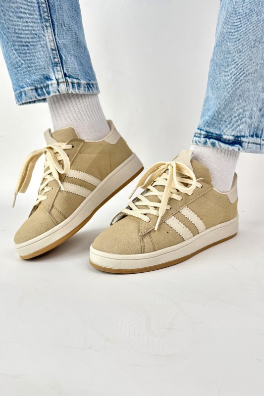 AYK-1019 Bej Rengi Süet Şeritli Muadil Sneaker
