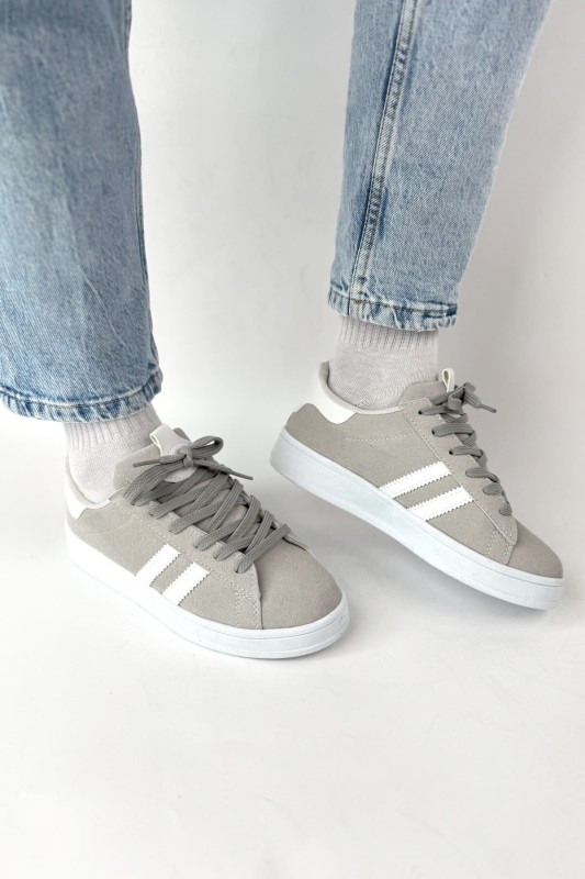 AYK-1019 Gri Süet Şeritli Muadil Sneaker