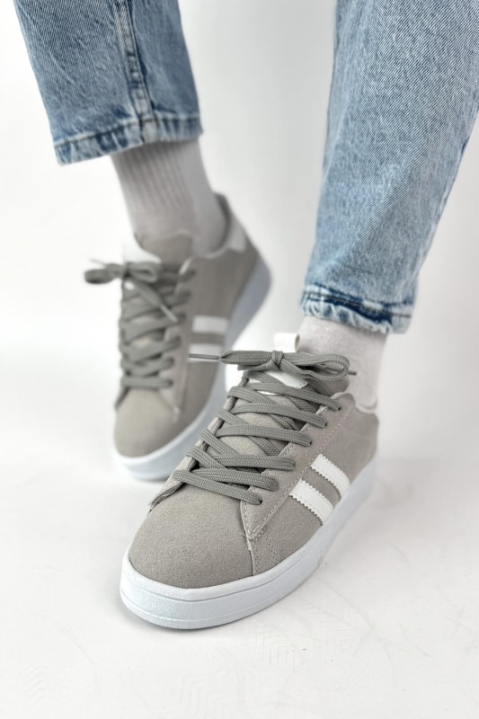 AYK-1019 Gri Süet Şeritli Muadil Sneaker